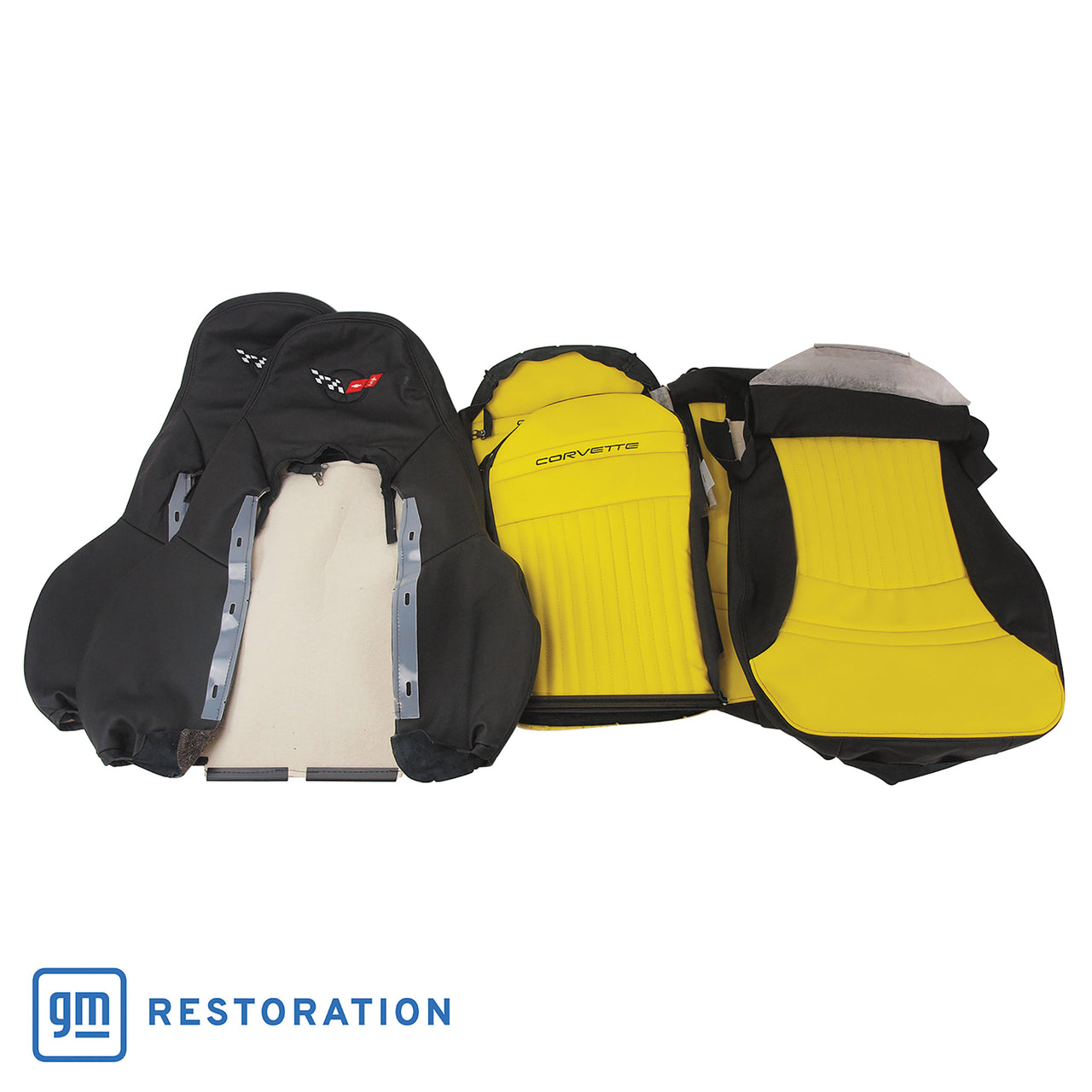1997-2004 Corvette 100% Leather Sport Seat Covers W/Crossflag Logo - Black & Yellow-43874E-Corvette-Store-Online