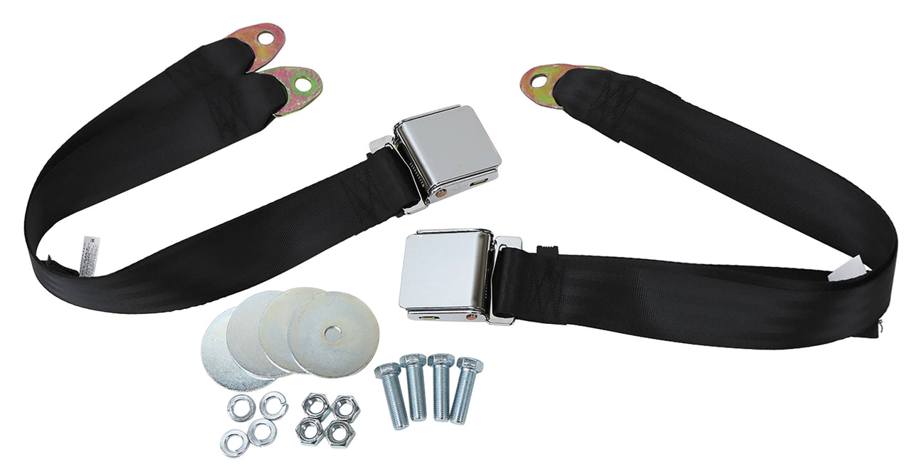 1963-1967 Corvette Seat Belts - Chrome Lift Replacement Black-43890-Corvette-Store-Online