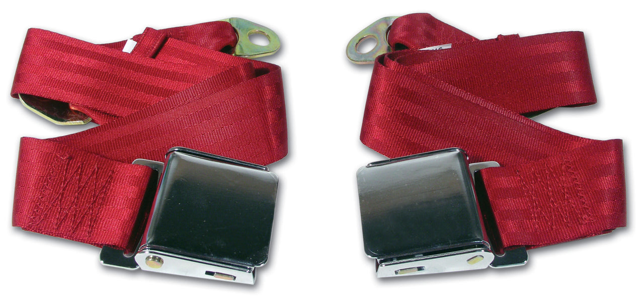 1963-1967 Corvette Seat Belts - Chrome Lift Replacement Bright Red-43897-Corvette-Store-Online