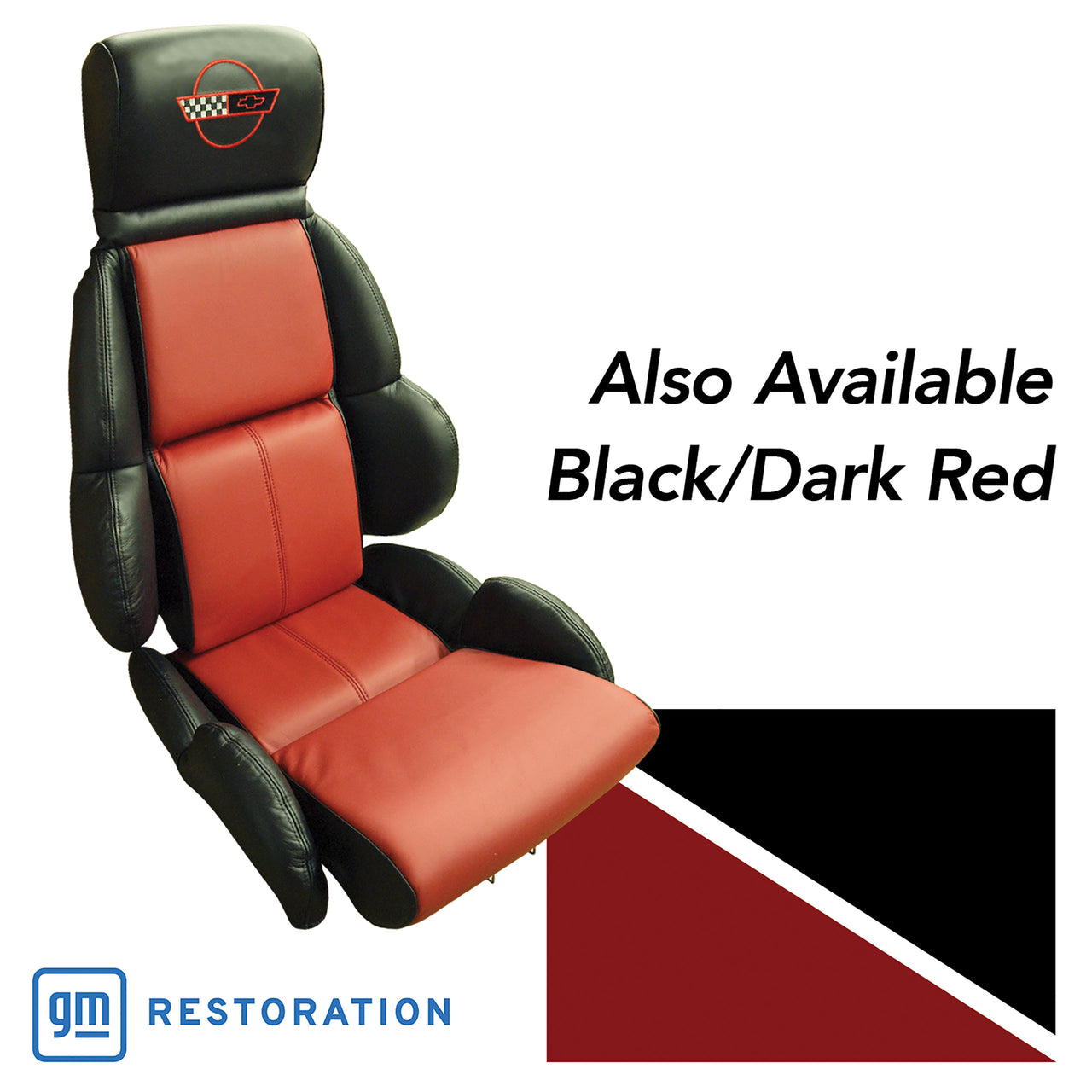 1984-1985 Corvette Embroidered Custom 100% Leather Standard Seat Covers - Black & Dark Red-44210E-Corvette-Store-Online