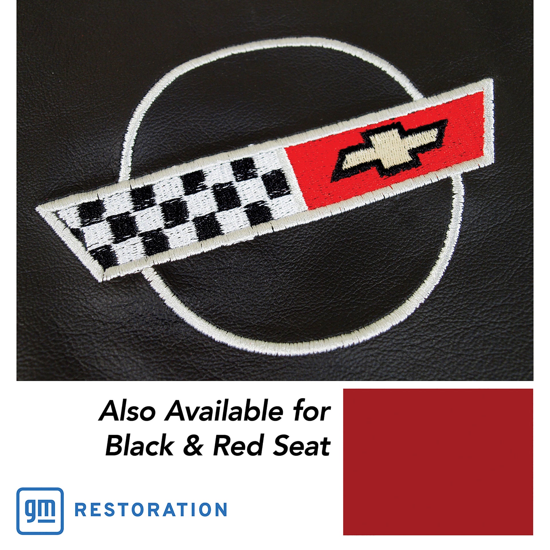1986-1988 Corvette Embroidered Custom 100% Leather Standard Seat Covers - Black & Red-44212E-Corvette-Store-Online