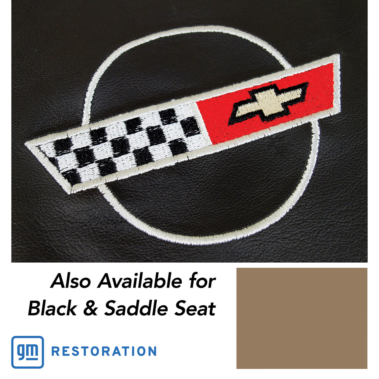 1984-1987 Corvette Embroidered Custom 100% Leather Standard Seat Covers - Black & Saddle-44213E-Corvette-Store-Online