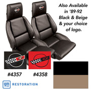 1989-1992 Corvette Embroidered Custom 100% Leather Standard Seat Covers - Black & Beige-44215E-Corvette-Store-Online