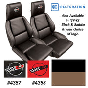 1989-1992 Corvette Embroidered Custom 100% Leather Standard Seat Covers - Black & Saddle-44217E-Corvette-Store-Online
