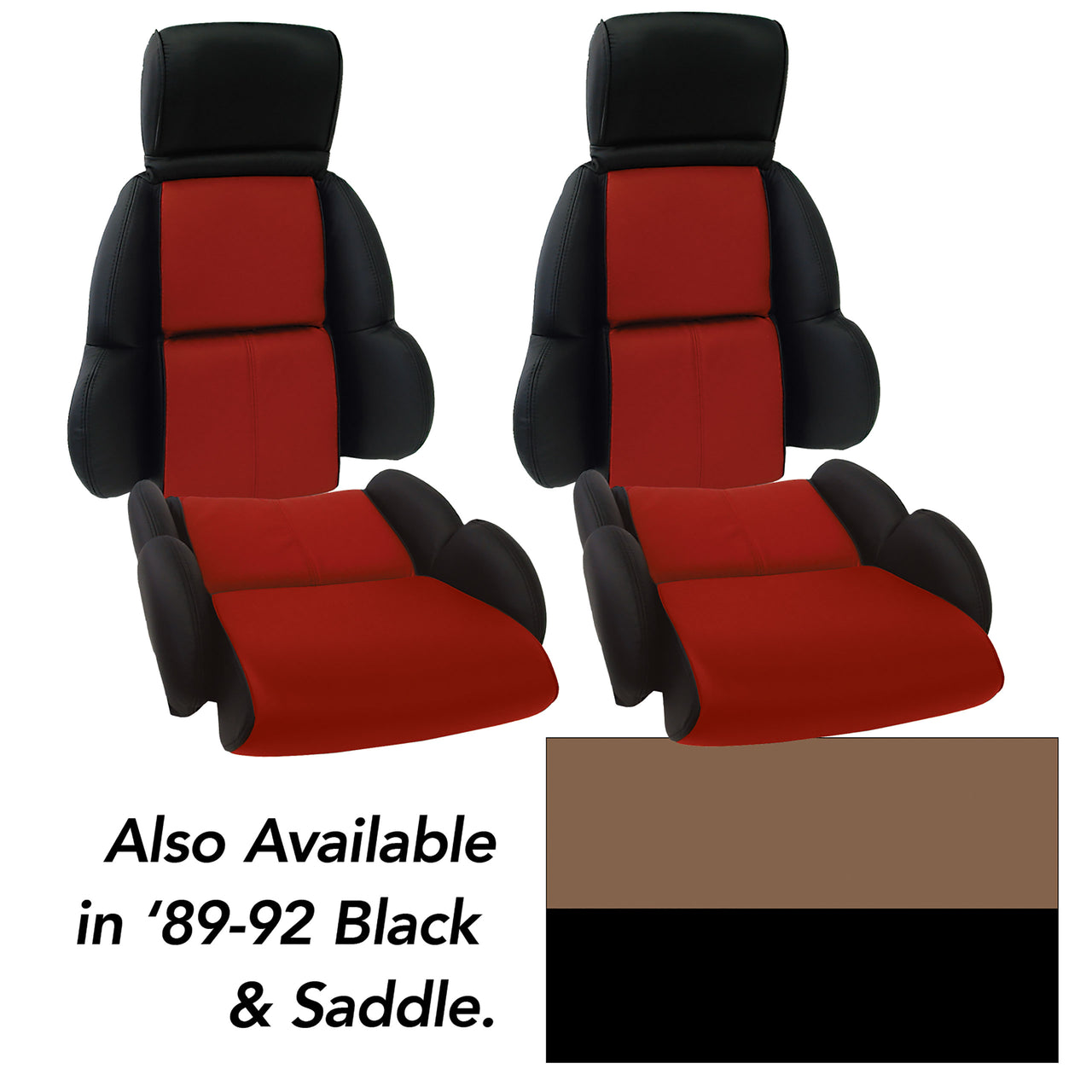 1989-1992 Corvette Custom 100% Leather Standard Seat Covers - Black & Saddle-44217-Corvette-Store-Online