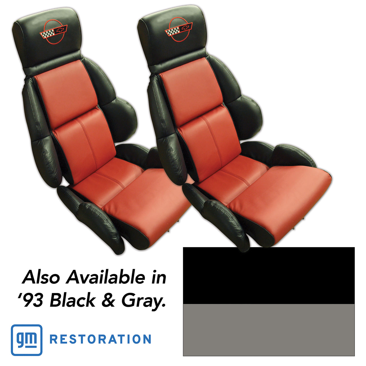 1993-1993 Corvette Embroidered Custom 100% Leather Standard Seat Covers - Black & Gray-44221E-Corvette-Store-Online
