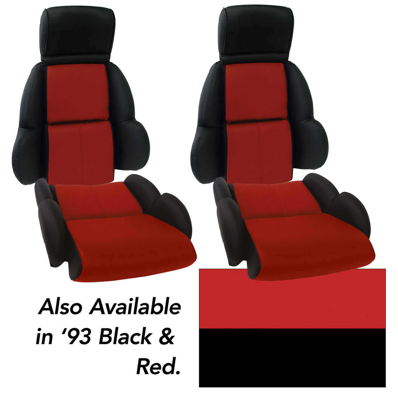 1993-1993 Corvette Custom 100% Leather Standard Seat Covers - Black & Red-44222-Corvette-Store-Online