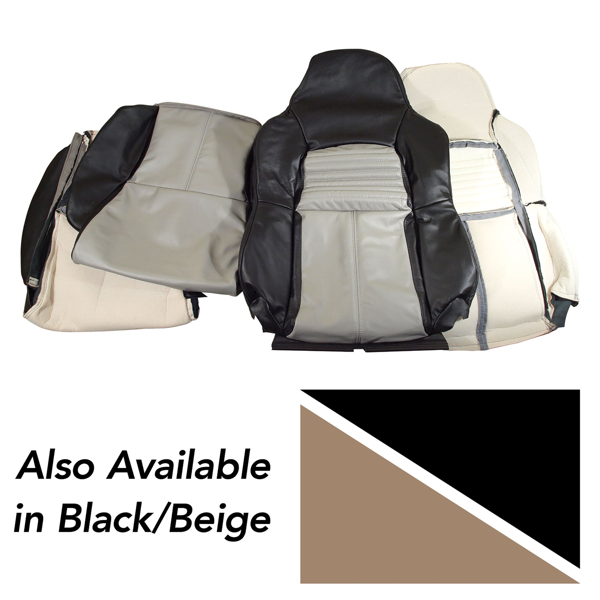1994-1996 Corvette Custom 100% Leather Standard Seat Covers - Black & Beige-44223-Corvette-Store-Online