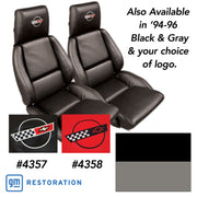 1994-1996 Corvette Embroidered Custom 100% Leather Standard Seat Covers - Black & Gray-44224E-Corvette-Store-Online