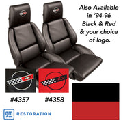 1994-1996 Corvette Embroidered Custom 100% Leather Standard Seat Covers - Black & Torch Red-44225E-Corvette-Store-Online