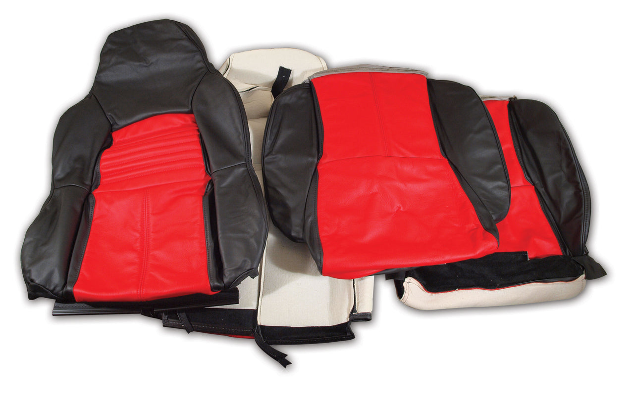 1994-1996 Corvette Custom 100% Leather Standard Seat Covers - Black & Red-44225-Corvette-Store-Online