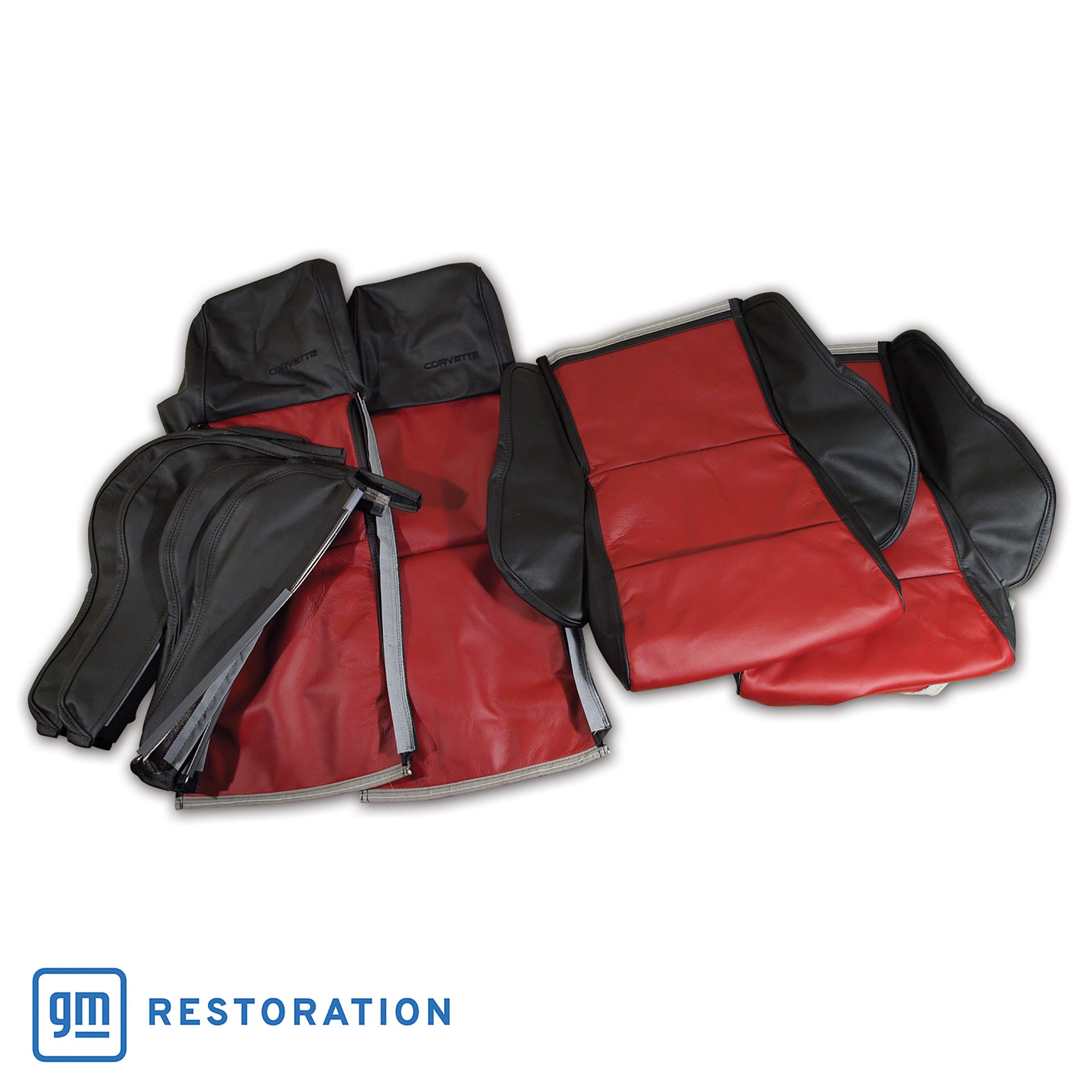 1984-1988 Corvette Custom 100% Leather Seat Covers Sport - Black & Dark Red-44230-Corvette-Store-Online
