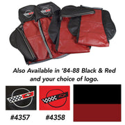 1984-1988 Corvette Embroidered Custom 100% Leather Seat Covers Sport - Black & Red-44232E-Corvette-Store-Online