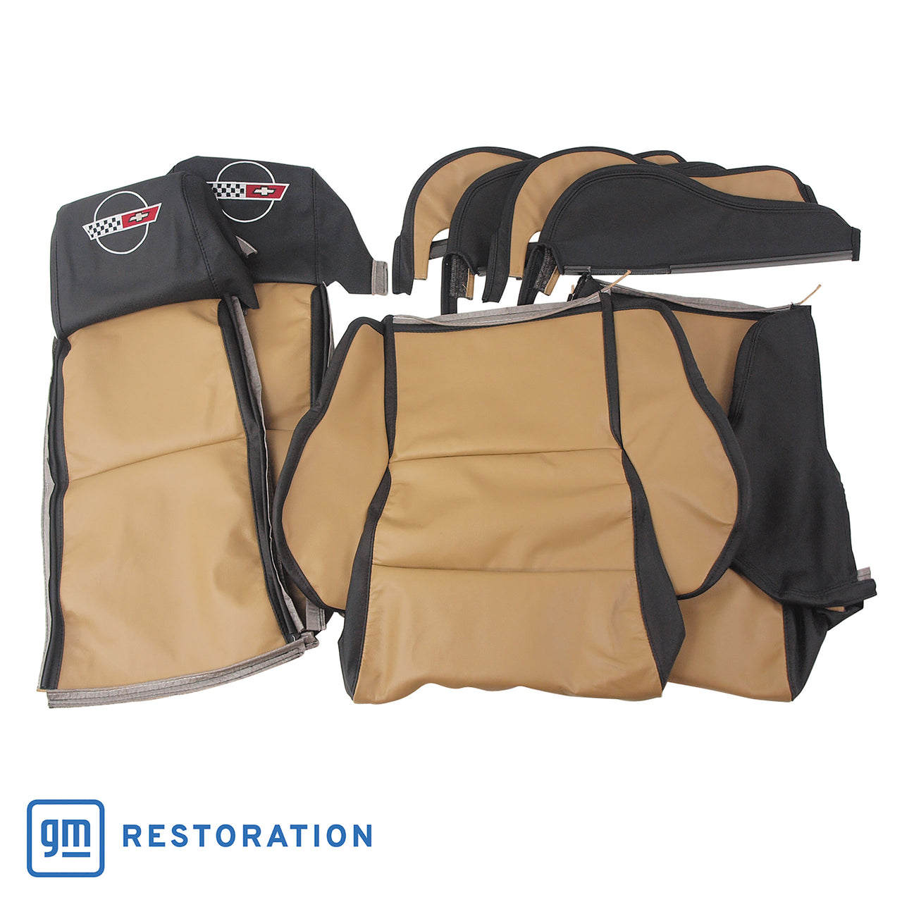 1984-1987 Corvette Embroidered Custom 100% Leather Seat Covers Sport - Black & Sadd-44233E-Corvette-Store-Online