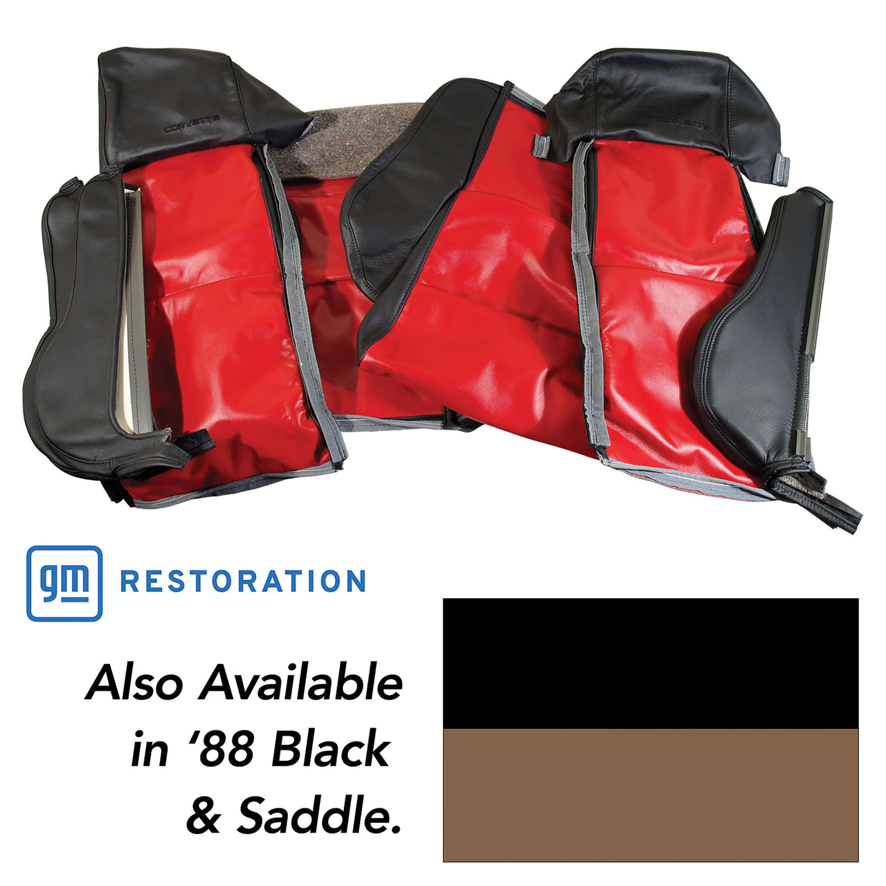 1988-1988 Corvette Custom 100% Leather Seat Covers Sport - Black & Saddle-44234-Corvette-Store-Online