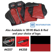 1989-1990 Corvette Embroidered Custom 100% Leather Seat Covers Sport - Black & Red-44235E-Corvette-Store-Online