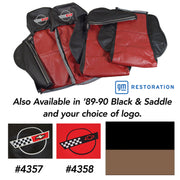 1989-1990 Corvette Embroidered Custom 100% Leather Seat Covers Sport - Black & Sadd-44236E-Corvette-Store-Online