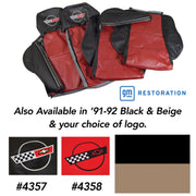 1991-1992 Corvette Embroidered Custom 100% Leather Seat Covers Sport - Blk & Bg-44239E-Corvette-Store-Online