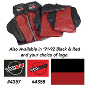1991-1992 Corvette Embroidered Custom 100% Leather Seat Covers Sport - Black & Red-44240E-Corvette-Store-Online