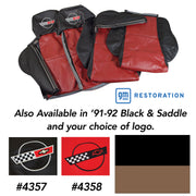 1991-1992 Corvette Embroidered Custom 100% Leather Seat Covers Sport - Black & Sadd-44241E-Corvette-Store-Online