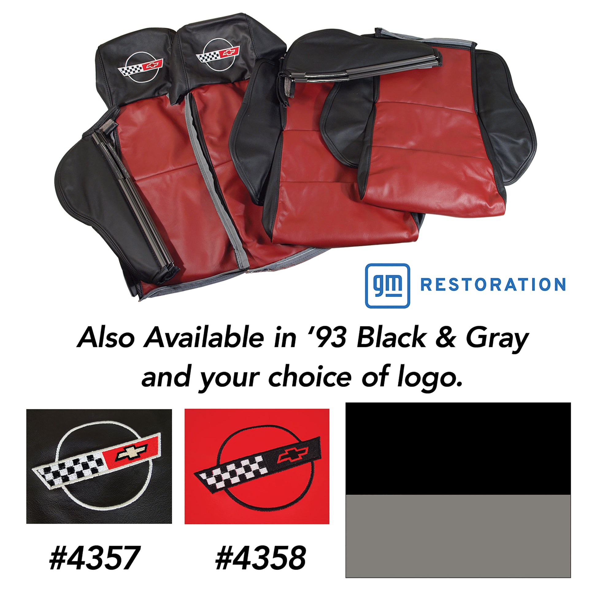 1993-1993 Corvette Embroidered Custom 100% Leather Seat Covers Sport - Black & Gray-44245E-Corvette-Store-Online