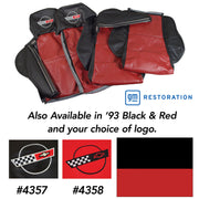 1993-1993 Corvette Embroidered Custom 100% Leather Seat Covers Sport - Black & Red-44246E-Corvette-Store-Online