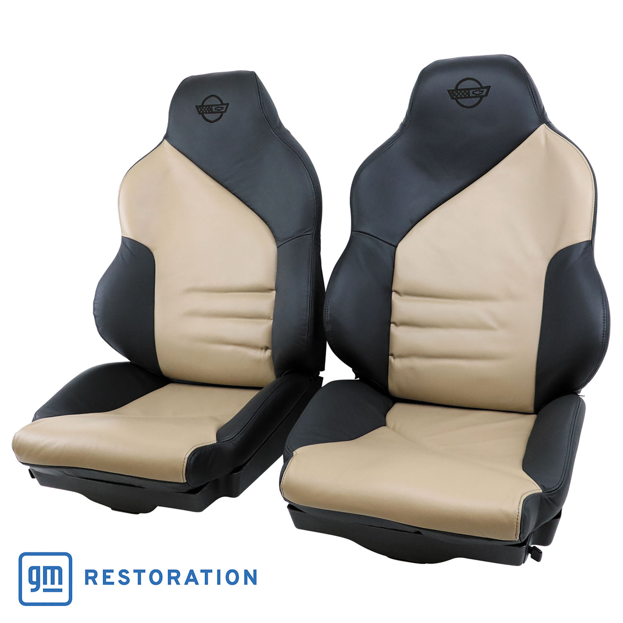 1994-1996 Corvette Custom 100% Leather Seat Covers Sport W/Foam - Black & Beige-44247-Corvette-Store-Online