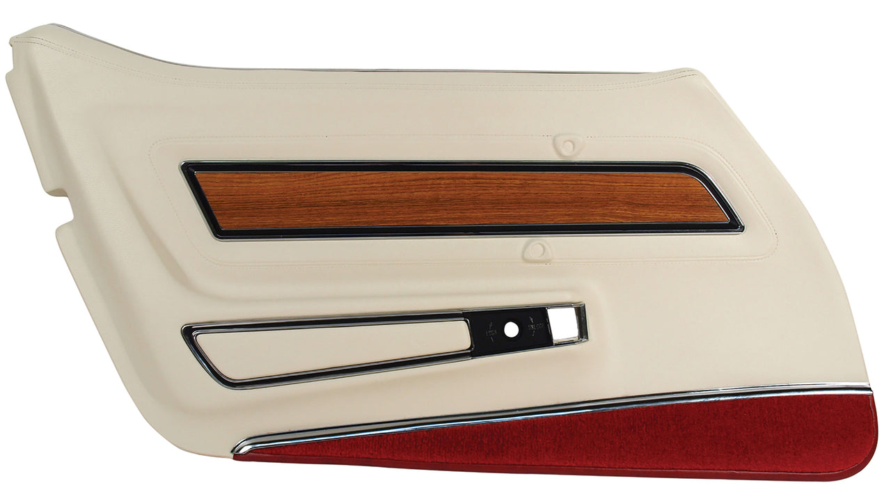 1976-1976 Corvette Door Panel White Deluxe W/Firethorn Carpet And Teak Insert LH-443776-Corvette-Store-Online