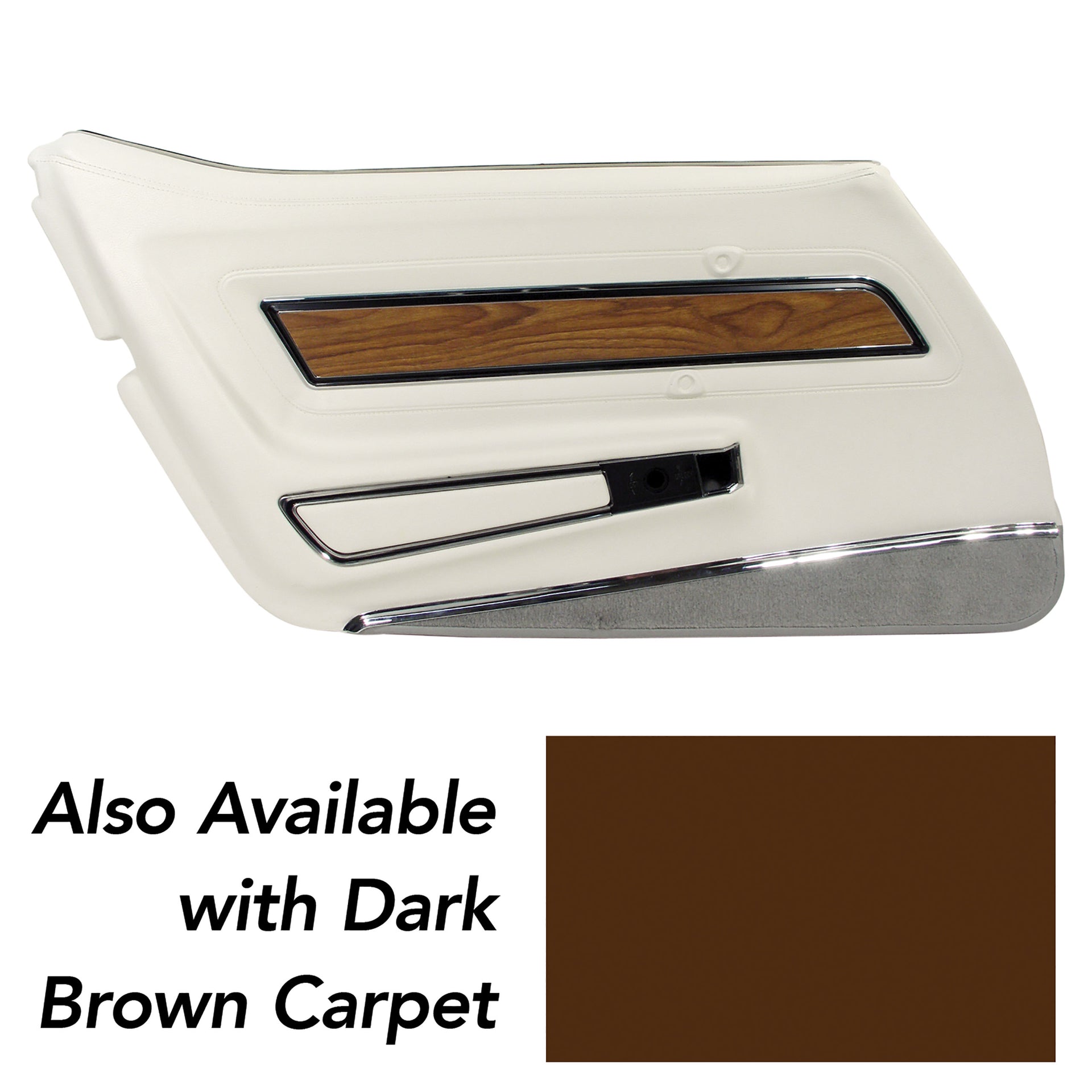 1976-1976 Corvette Door Panel White Deluxe W/Dk Brown Carpet W/Teak Insert LH-4437Z6-Corvette-Store-Online