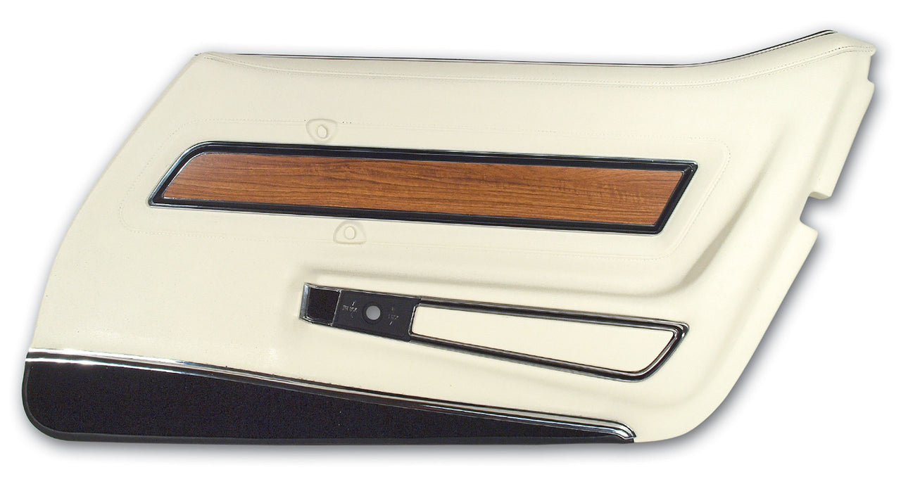 1976-1976 Corvette Door Panel White Deluxe W/Black Carpet And Teak Insert RH-4438Z5-Corvette-Store-Online