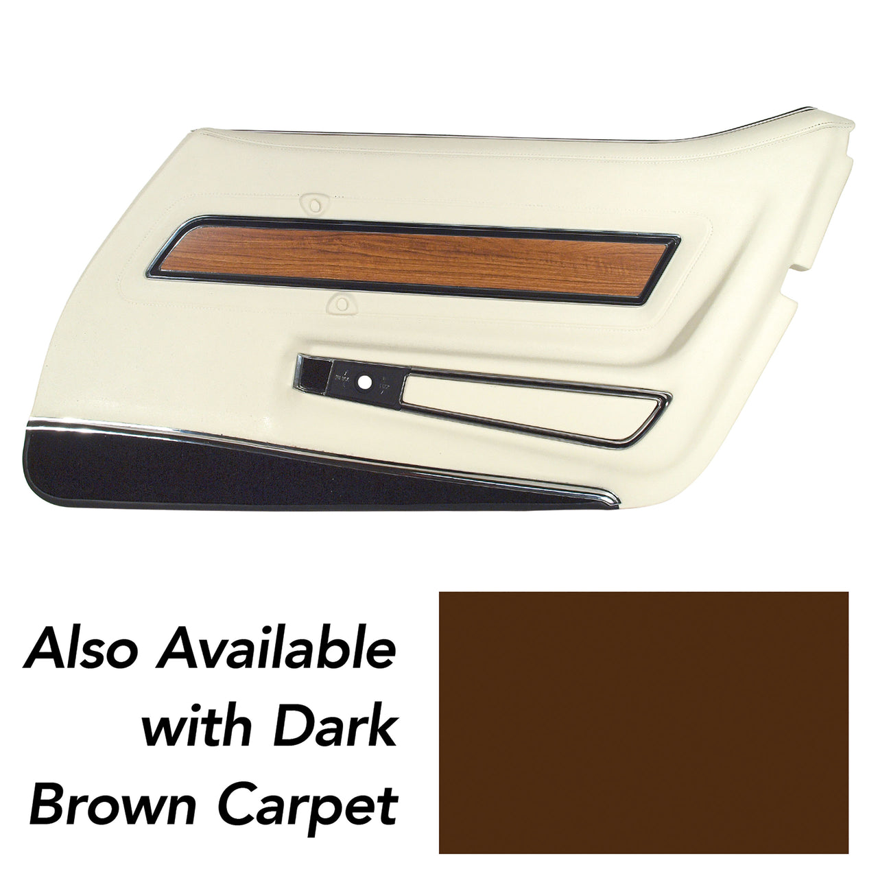 1976-1976 Corvette Door Panel White Deluxe W/Dk Brown Carpet And Teak Insert RH-4438Z6-Corvette-Store-Online