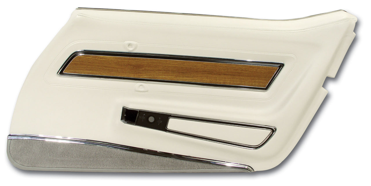 1976-1976 Corvette Door Panel White Deluxe W/Dk Smoke Carpet And Teak Insert RH-4438Z7-Corvette-Store-Online