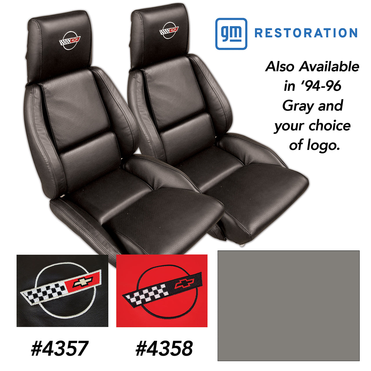 1994-1996 Corvette OE Style Embroidered Standard Leather Seat Covers - Gray-447284E-Corvette-Store-Online