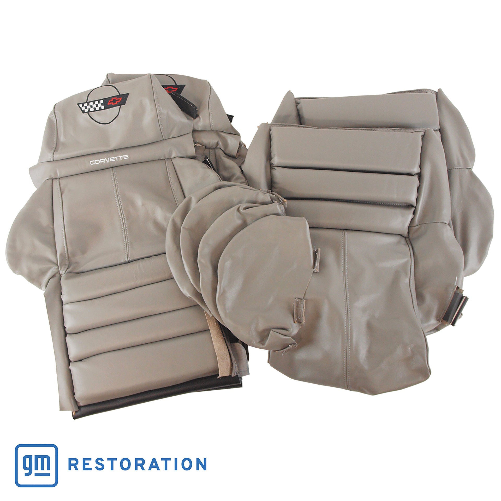1993-1993 Corvette OE Style Embroidered Sport Leather Seat Covers - Gray-448784E-Corvette-Store-Online