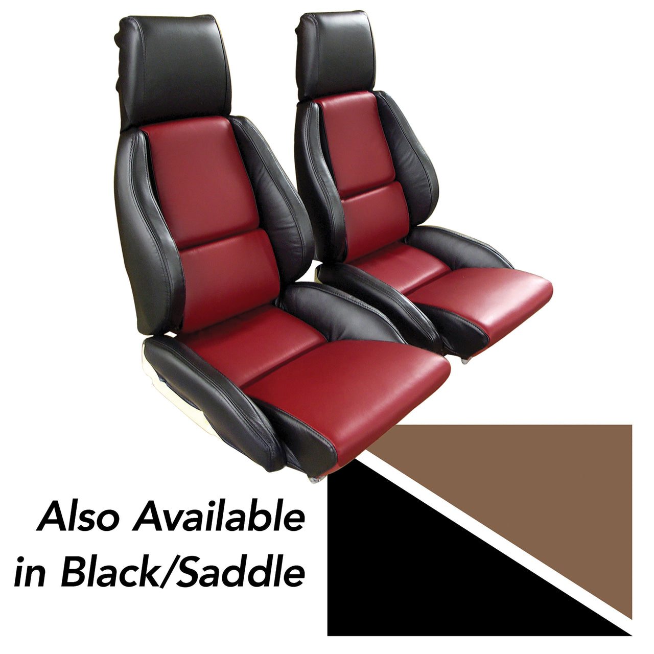 1988-1988 Corvette Mounted 100% Leather Standard Seat Covers - Black /Saddle 2-Tone-45079-Corvette-Store-Online