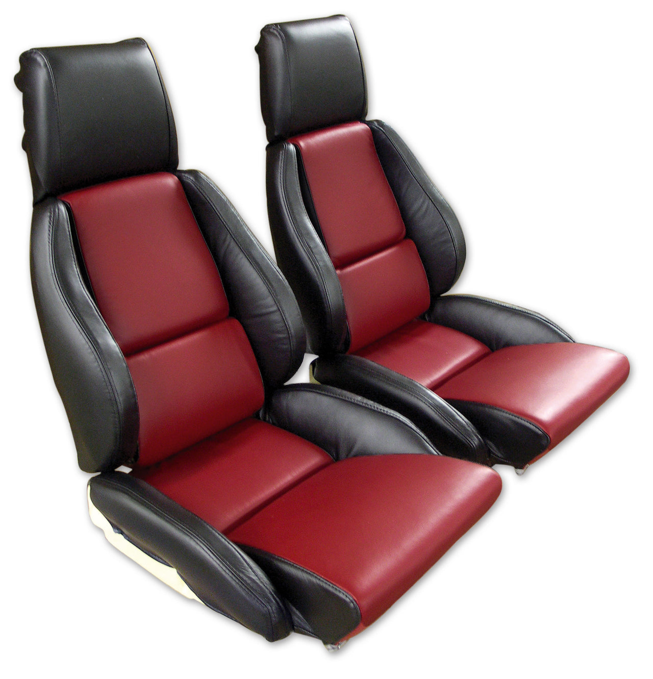 1984-1985 Corvette Mounted 100% Leather Standard Seat Covers - Black /Dark Red 2-Tone-45080-Corvette-Store-Online