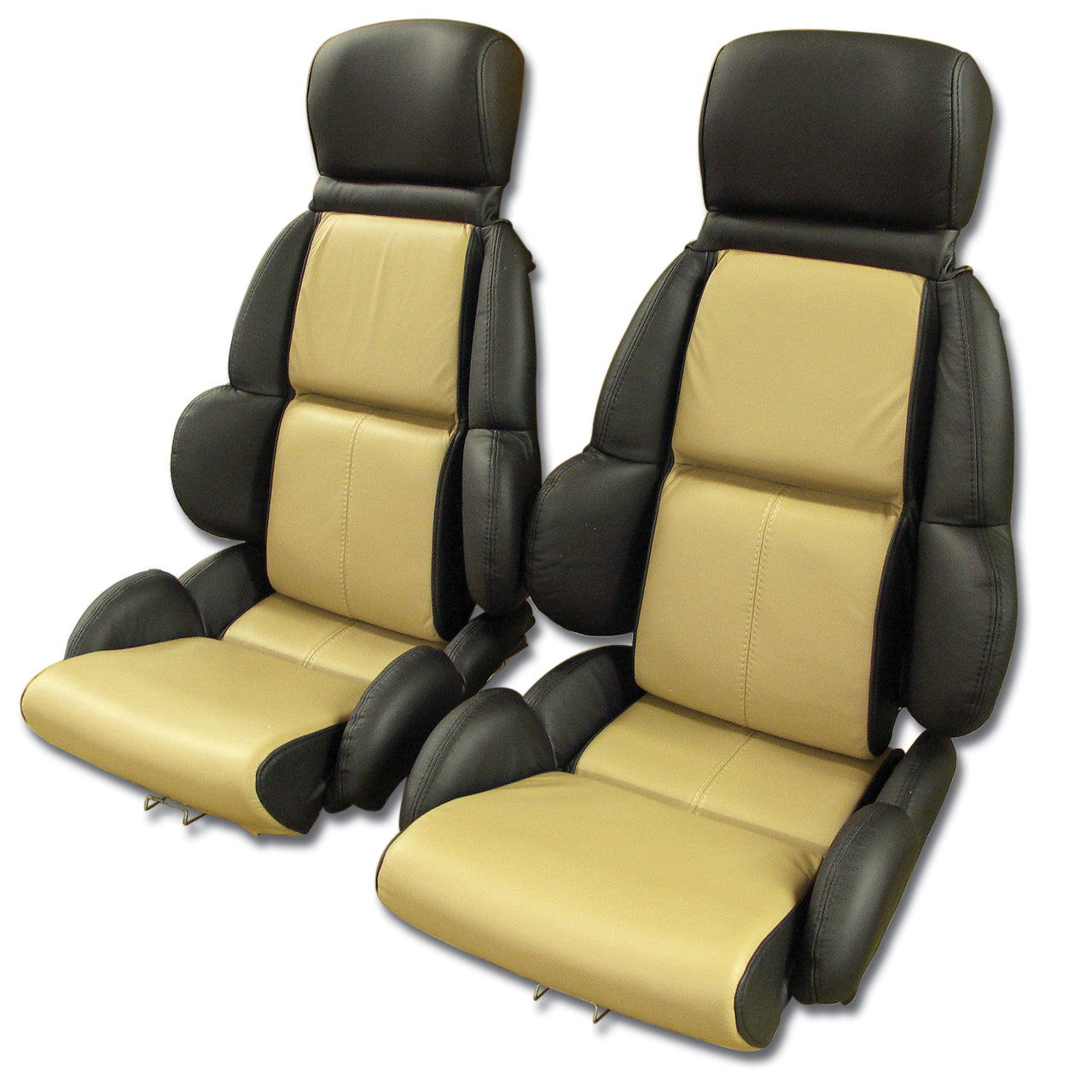 1989-1992 Corvette Mounted 100% Leather Standard Seat Covers - Black /Beige 2-Tone-45084-Corvette-Store-Online