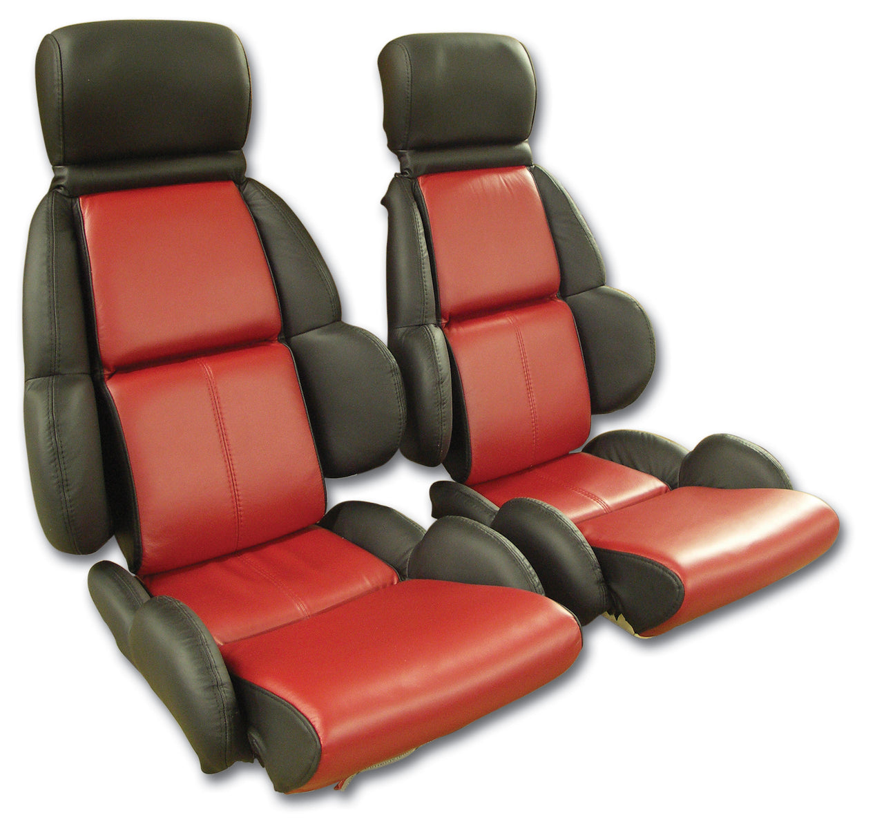 1989-1992 Corvette Mounted 100% Leather Standard Seat Covers - Black /Red 2-Tone-45085-Corvette-Store-Online