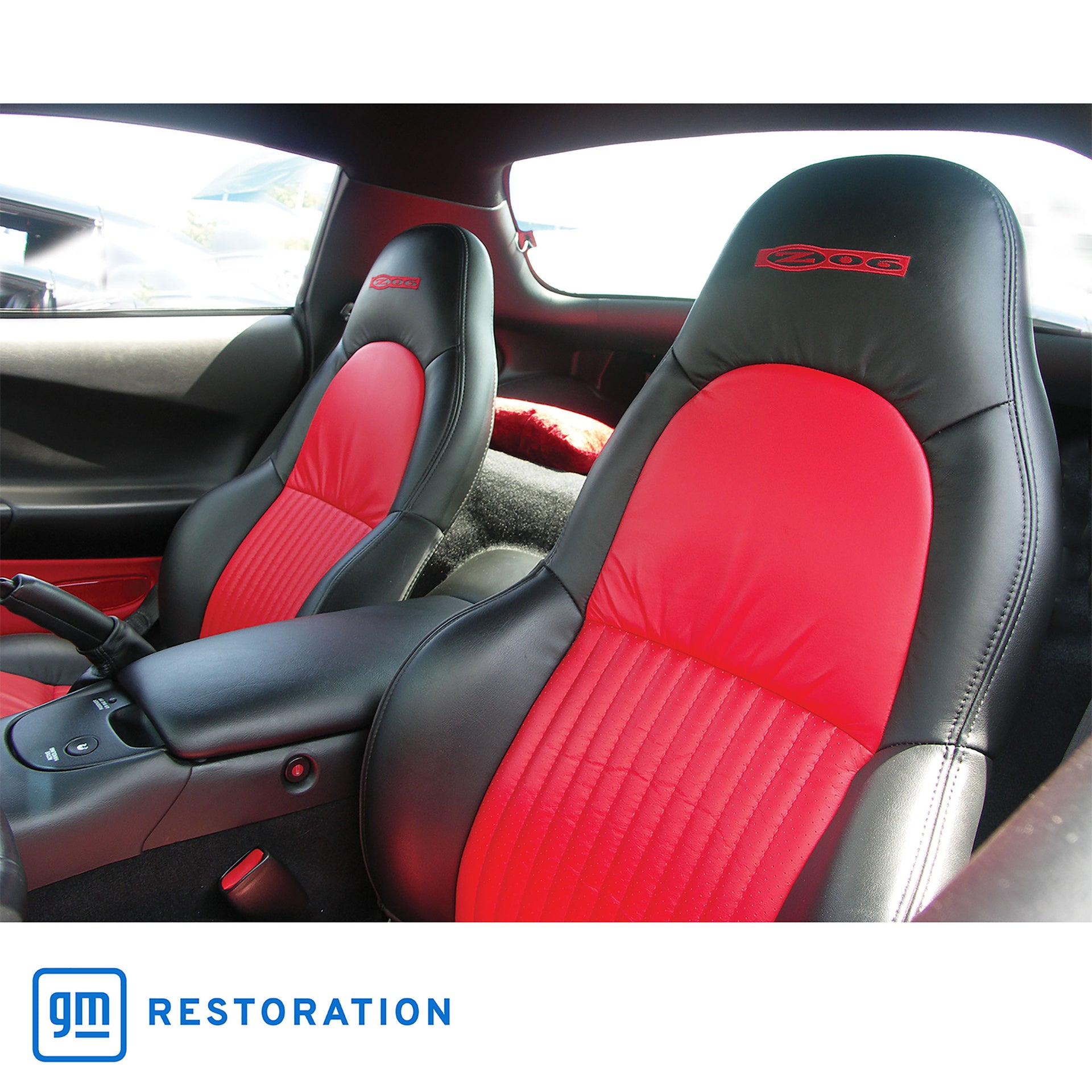 2001-2004 Corvette Leather Z06 Seat Covers W/Vinyl Trim - Black/Red Z06-4618Z6-Corvette-Store-Online