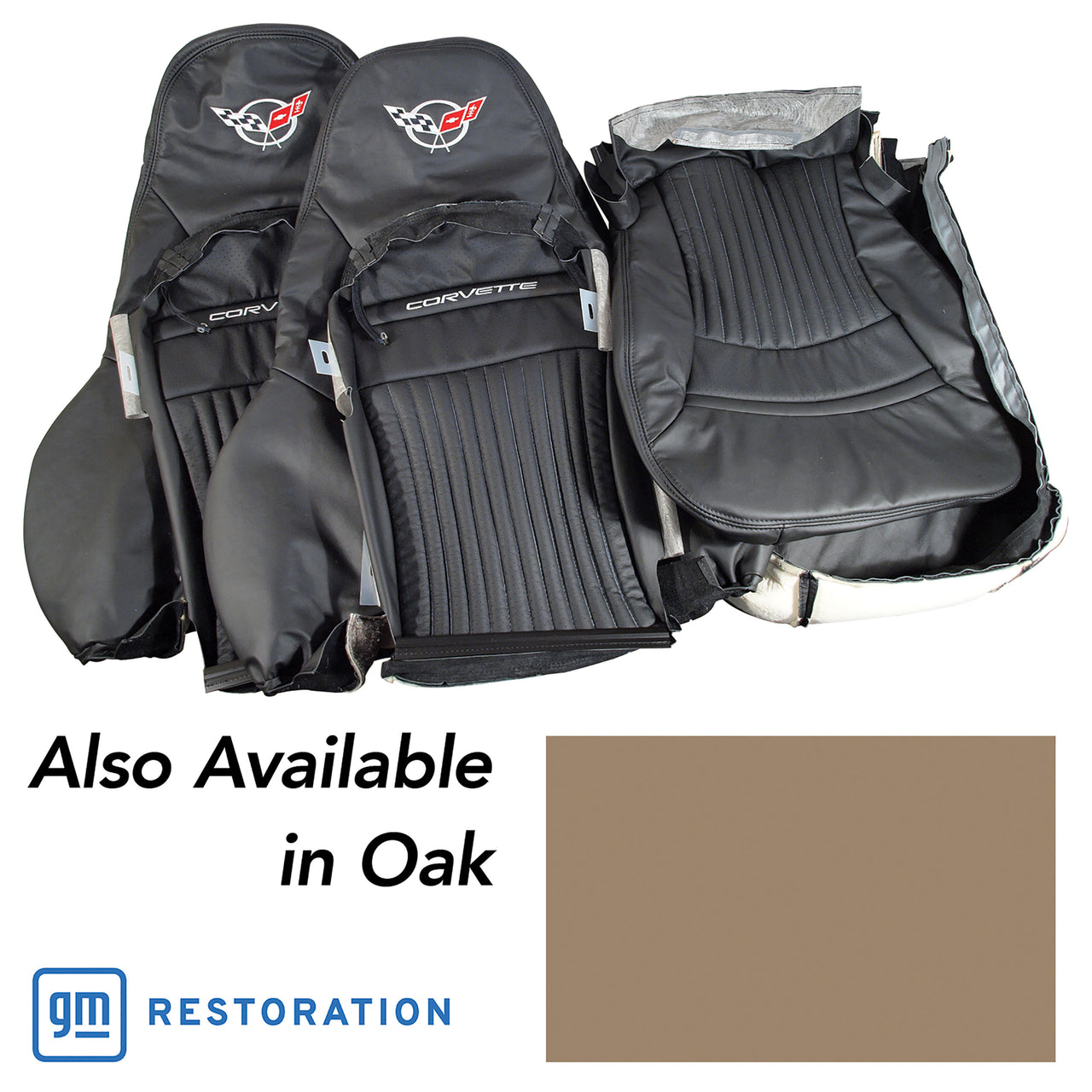 1998-2004 Corvette Leather Sport Seat Covers W/Vinyl Trim/Crossflag Logo - Oak-462191E-Corvette-Store-Online