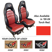 2000-2004 Corvette Leather Sport Seat Covers W/Vinyl Trim/Crossflag Logo - Torch Red-462193E-Corvette-Store-Online
