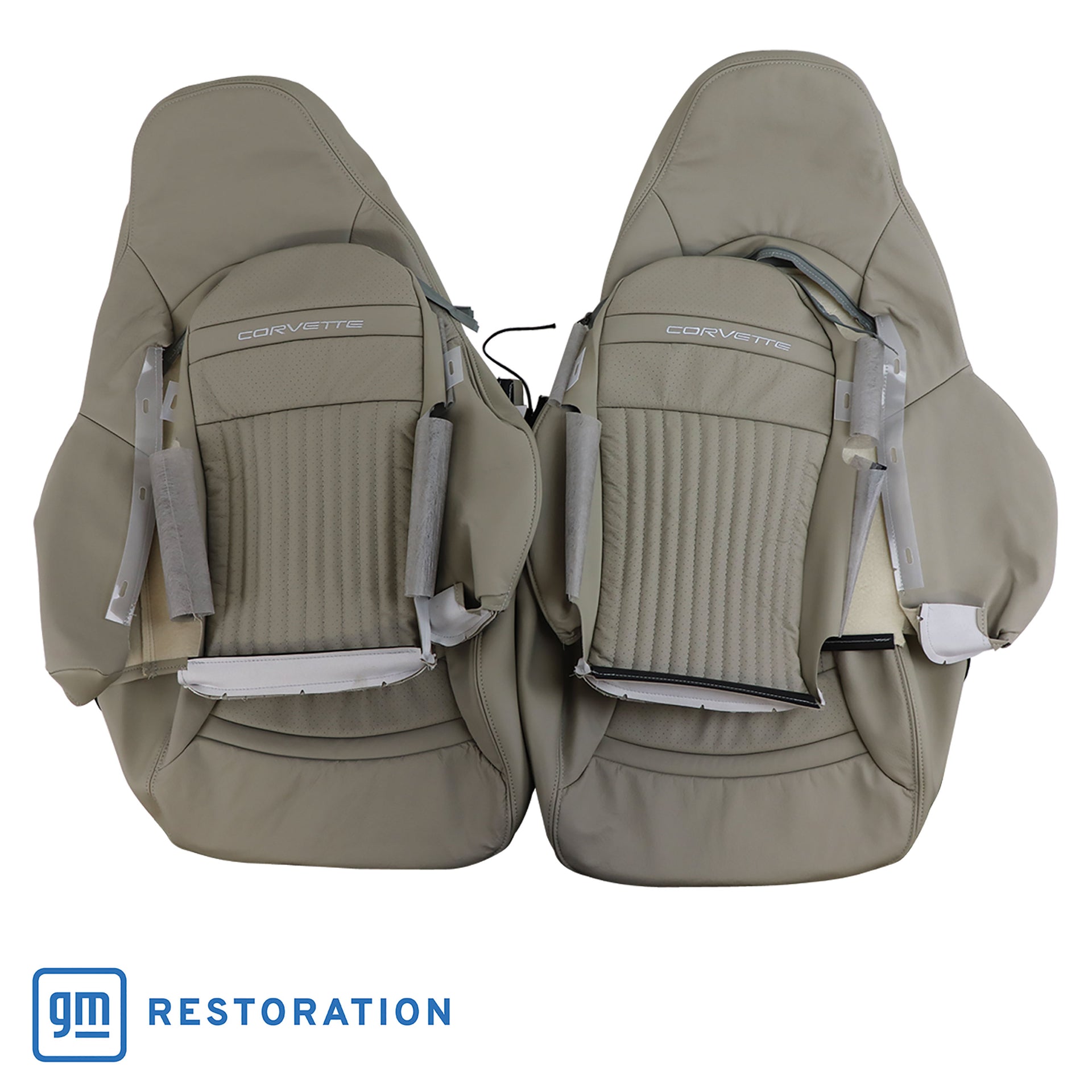 2003-2004 Corvette Leather Sport Seat Covers W/Vinyl Trim - Shale-462194-Corvette-Store-Online