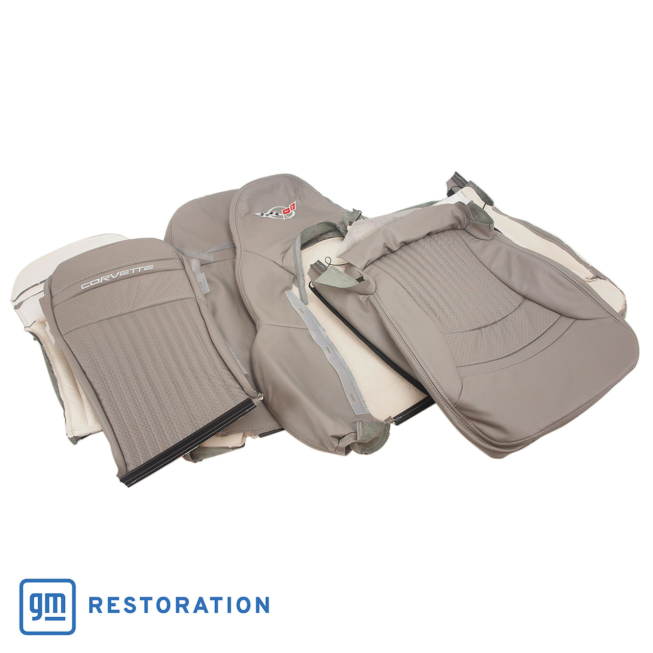 1997-2004 Corvette 100% Leather Seat Covers W/Crossflag - Gray -462288E-Corvette-Store-Online
