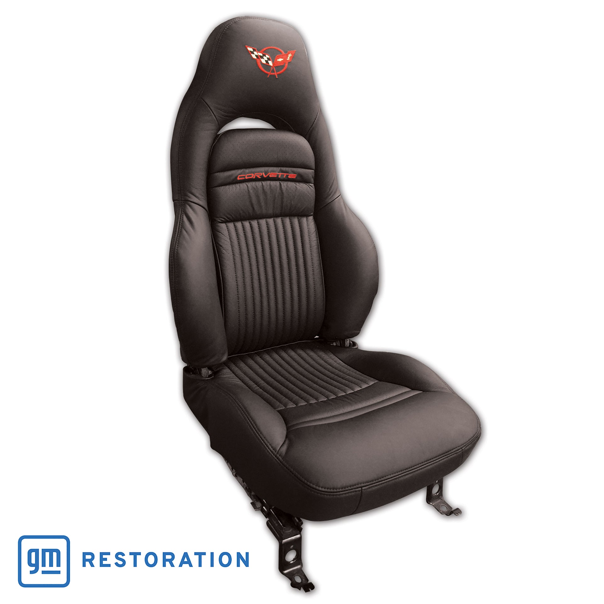 1997-2004 Corvette 100% Leather Seat Covers W/Crossflag - Black -462290E-Corvette-Store-Online