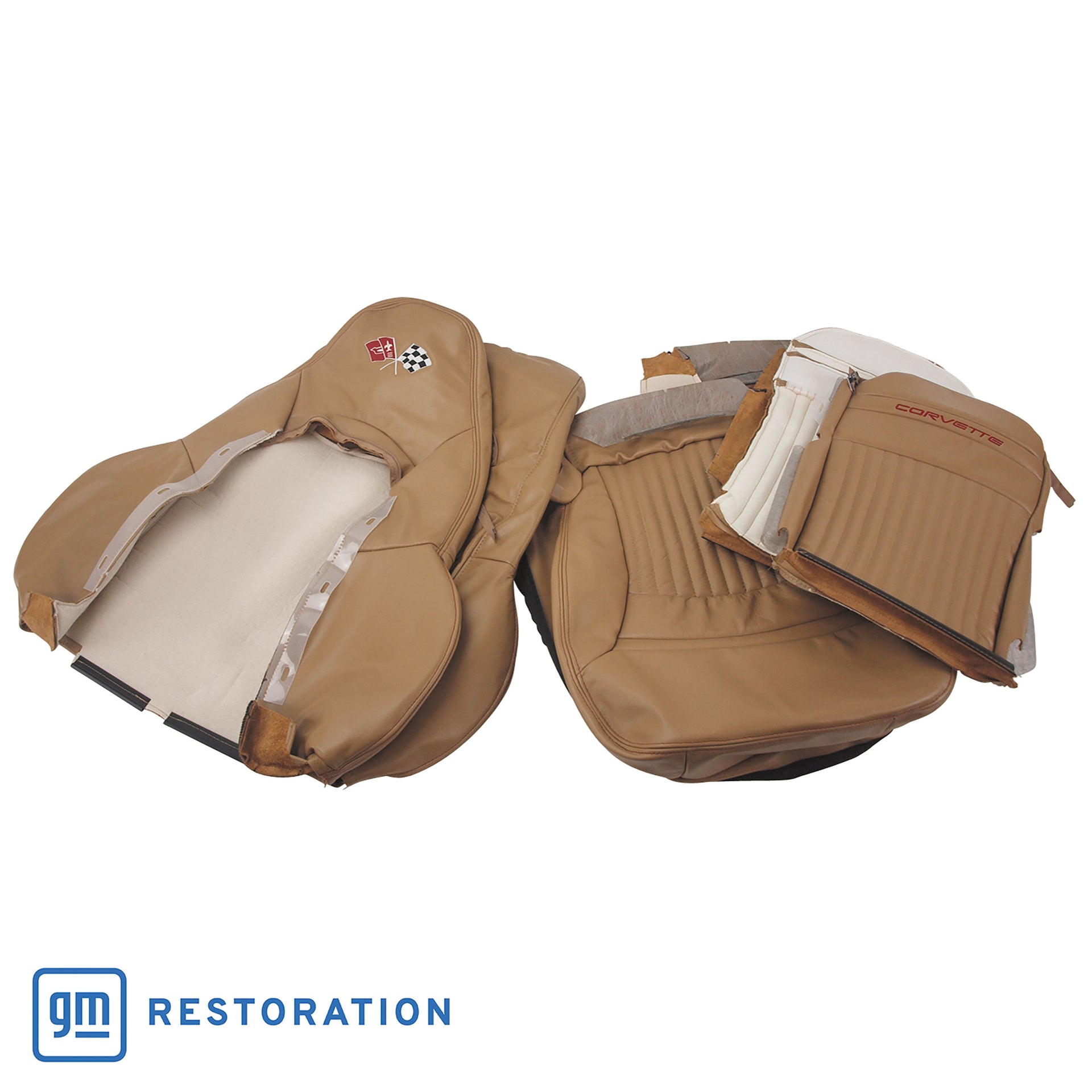 1998-2004 Corvette 100% Leather Seat Covers W/Crossflag - Oak -462291E-Corvette-Store-Online