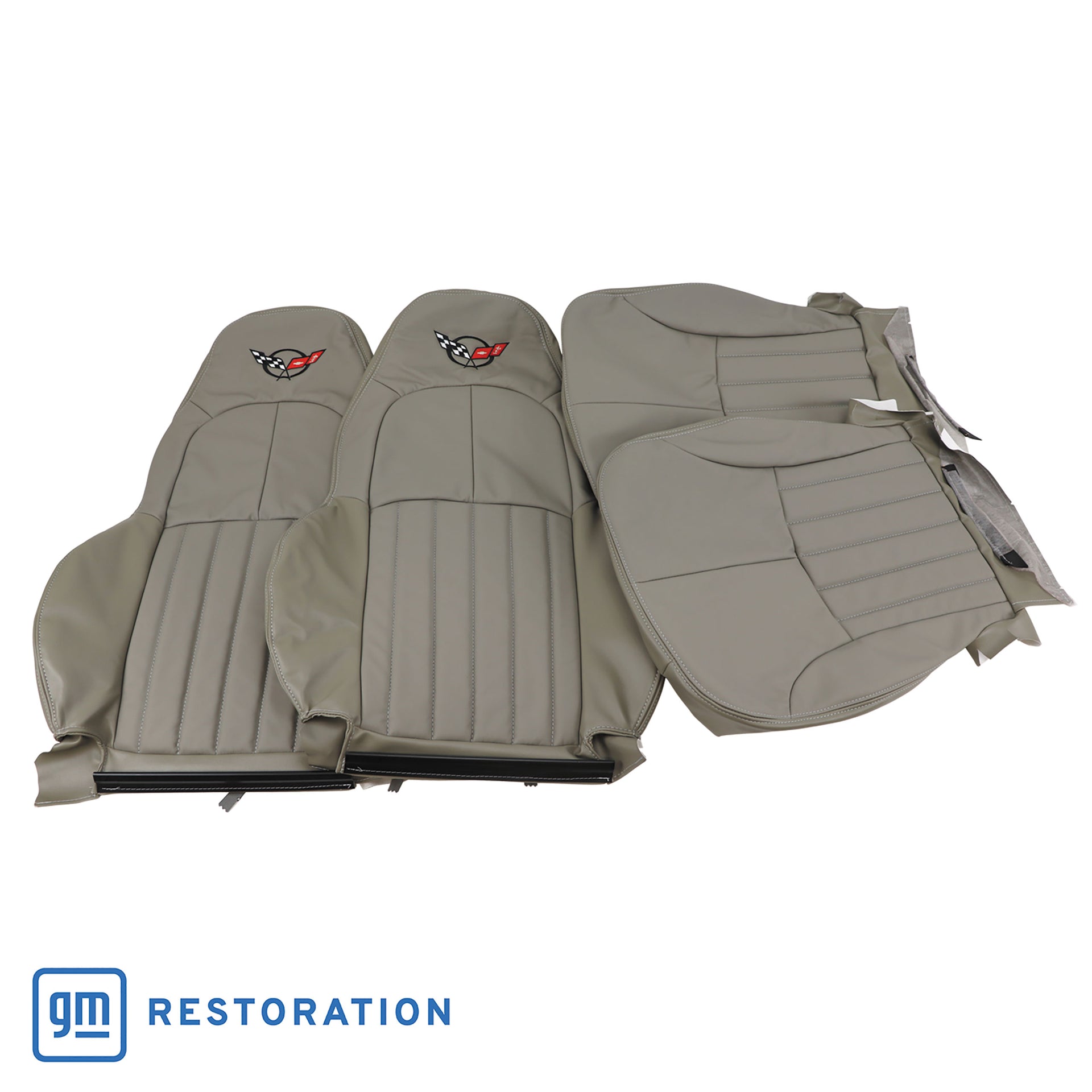 1997-2004 Corvette Leather Standard Seat Covers W/Vinyl Trim/Crossflag Logo - Gray-462488E-Corvette-Store-Online