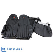 1997-2004 Corvette Leather Standard Seat Covers W/Vinyl Trim/Crossflag Logo - Black-462490E-Corvette-Store-Online
