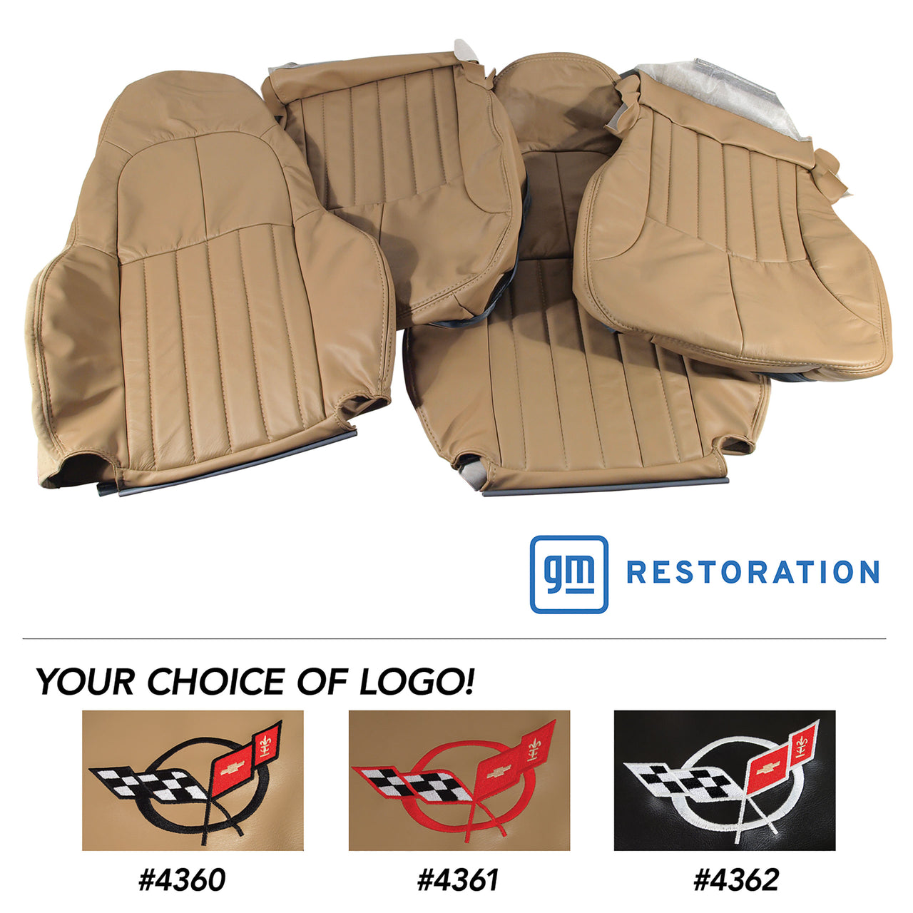 1998-2004 Corvette Leather Standard Seat Covers W/Vinyl Trim/Crossflag Logo - Oak-462491E-Corvette-Store-Online