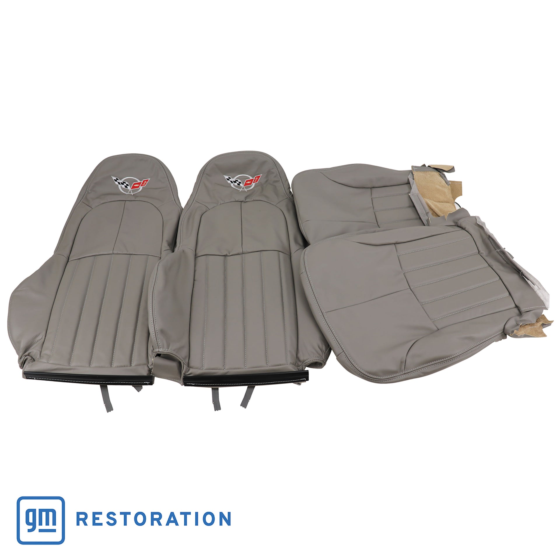 1997-2004 Corvette 100% Leather Standard Seat Covers W/Crossflag Logo - Gray-462588E-Corvette-Store-Online