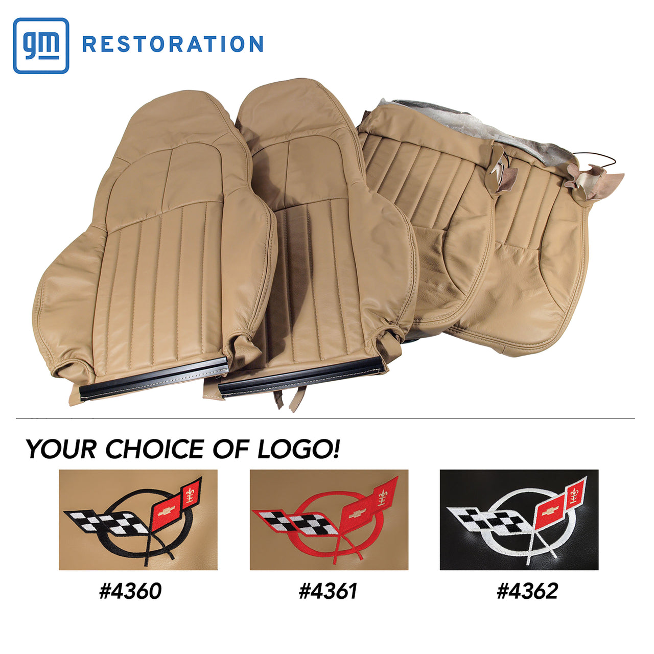 1998-2004 Corvette 100% Leather Standard Seat Covers W/Crossflag Logo - Oak-462591E-Corvette-Store-Online